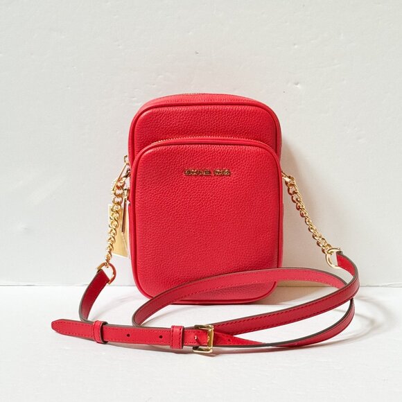 Michael Kors Jet Set Travel North South Flight Chain Crossbody Bag Bright Red - Picture 1 of 12